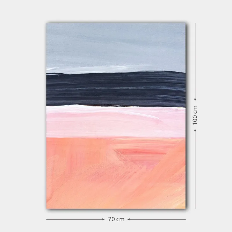 Lærred 70x100 cm - Abstrakt landskab med vandrette farvebånd i bløde toner - Grå / Sort / Lyserød - Boligtilbehør - Billeder & kunst - Billeder på lærred