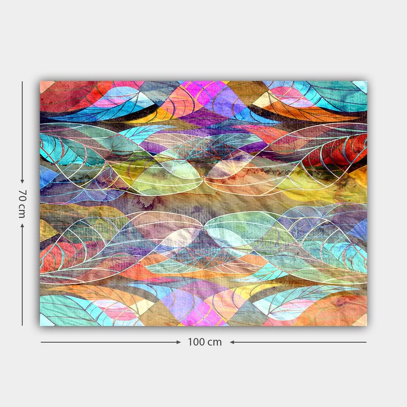 Lærred 70x100 cm - Abstrakt mønster af bølgende former i harmoniske farver - Turkis / Lilla / Rød - Boligtilbehør - Billeder & kunst - Billeder på lærred