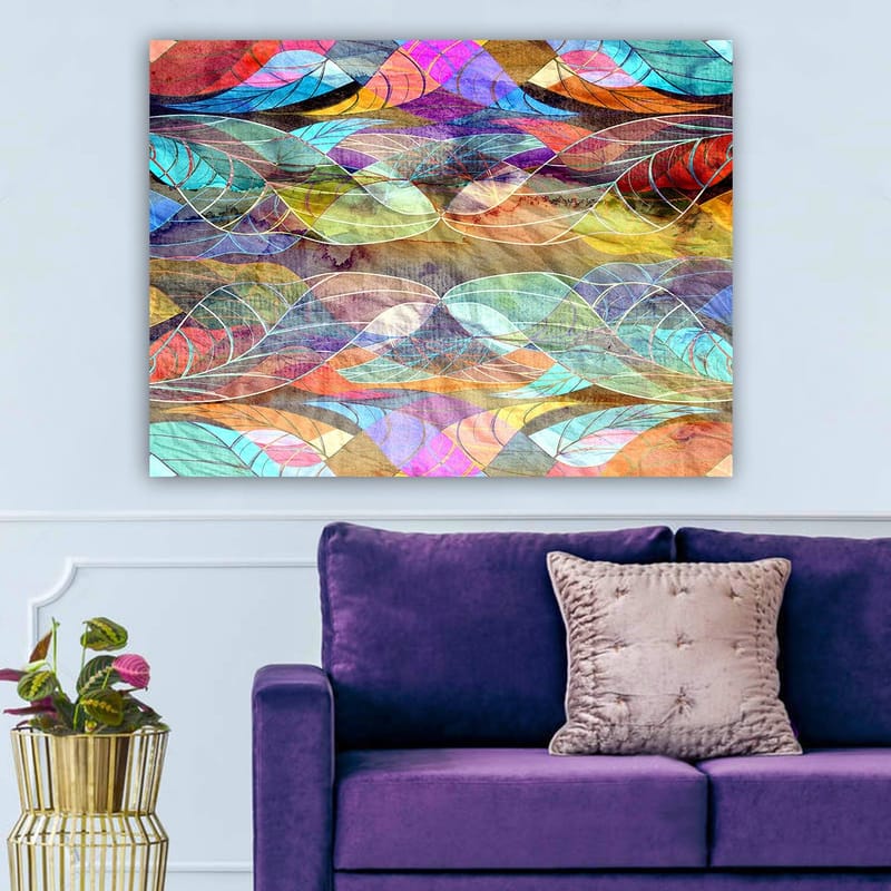 Lærred 70x100 cm - Abstrakt mønster af bølgende former i harmoniske farver - Turkis / Lilla / Rød - Boligtilbehør - Billeder & kunst - Billeder på lærred