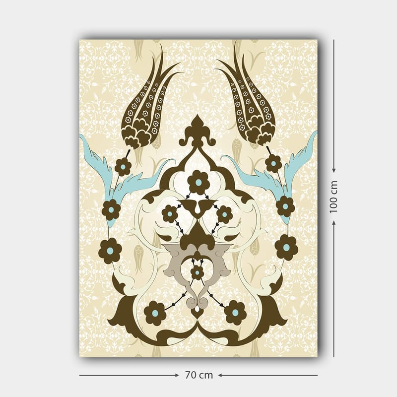 Lærred 70x100 cm - Abstrakt mønster med blomster- og plantemotiver i et elegant design - Mørkebrun / Lyseblå / Beige - Boligtilbehør - Billeder & kunst - Billeder på lærred