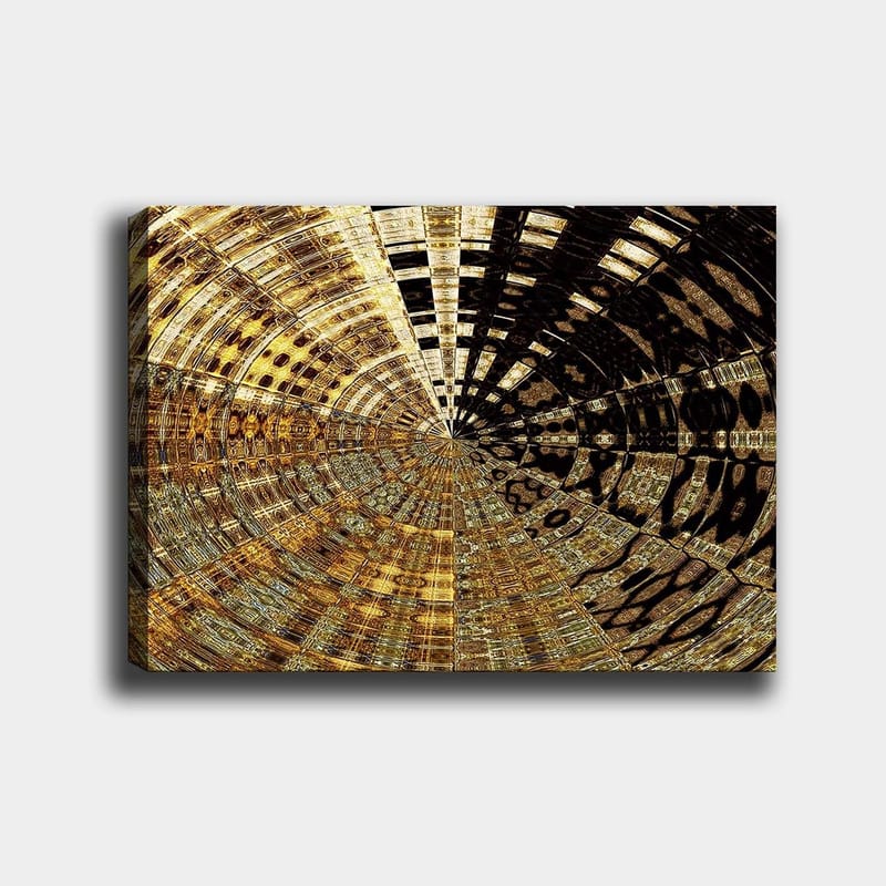 Lærred 70x100 cm - Abstrakt mønster med cirkulære former i guld og sort, Guld / Sort