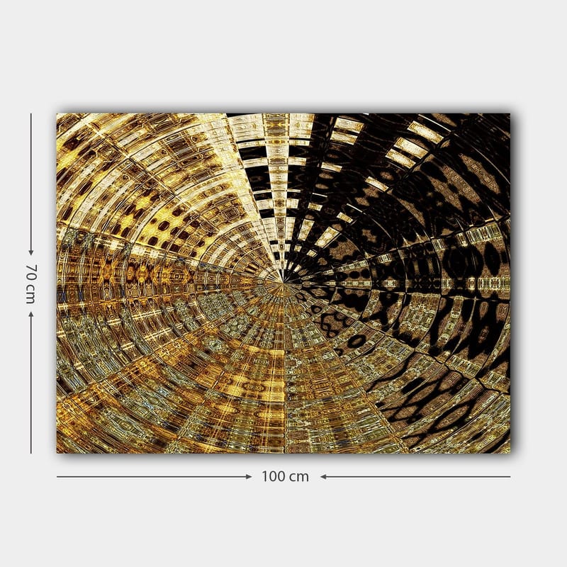 Lærred 70x100 cm - Abstrakt mønster med cirkulære former i guld og sort - Guld / Sort - Boligtilbehør - Billeder & kunst - Billeder på lærred