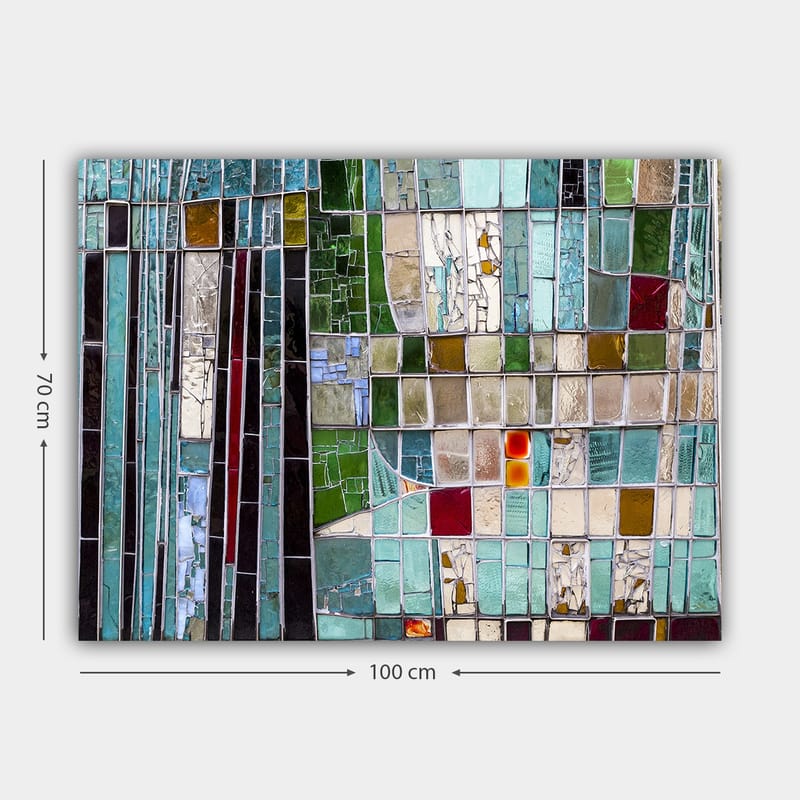 Lærred 70x100 cm - Abstrakt mosaik med geometriske former i forskellige nuancer af grøn og blå - Turkis / Grøn / Rød - Boligtilbehør - Billeder & kunst - Billeder på lærred