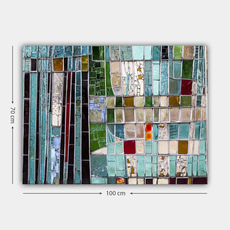 Lærred 70x100 cm - Abstrakt mosaik med geometriske former i forskellige nuancer af grøn og blå - Turkis / Grøn / Rød - Boligtilbehør - Billeder & kunst - Billeder på lærred