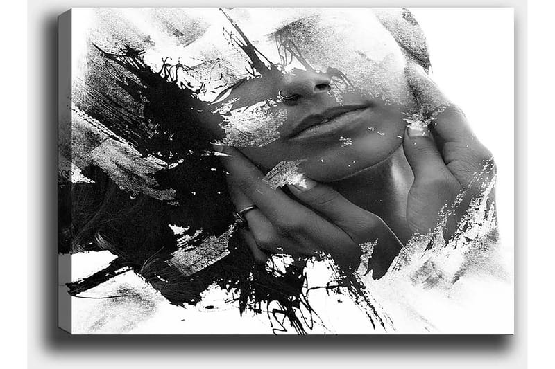 Lærred 70x100 cm - Abstrakt skildring af en ansigtsprofil med hænder, der rører ansigtet - Sort / Hvid / Grå - Boligtilbehør - Billeder & kunst - Billeder på lærred