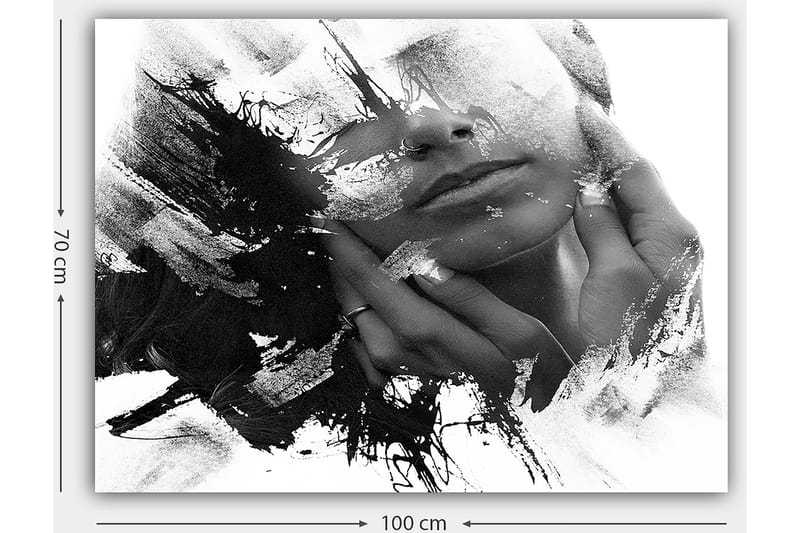 Lærred 70x100 cm - Abstrakt skildring af en ansigtsprofil med hænder, der rører ansigtet - Sort / Hvid / Grå - Boligtilbehør - Billeder & kunst - Billeder på lærred