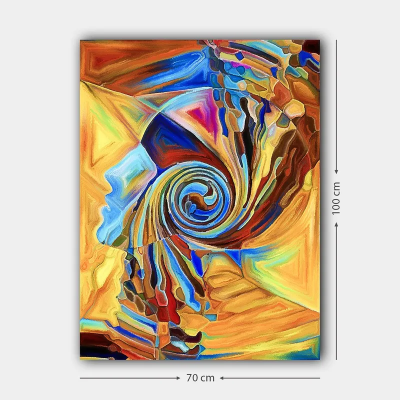 Lærred 70x100 cm - Abstrakt skulptur, der forestiller en spiralformet ansigtsprofil i varme farver - Orange / Blå / Brun - Boligtilbehør - Billeder & kunst - Billeder på lærred