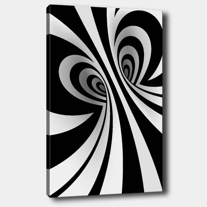 Lærred 70x100 cm - Abstrakt sort-hvidt mønster med buede linjer, der skaber en illusion af dybde, Sort / Hvid / Grå