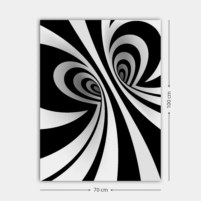 Lærred 70x100 cm - Abstrakt sort-hvidt mønster med buede linjer, der skaber en illusion af dybde - Sort / Hvid / Grå - Boligtilbehør - Billeder & kunst - Billeder på lærred