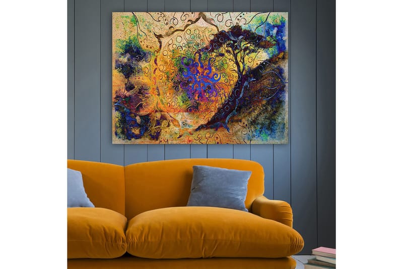 Lærred 70x100 cm - Abstrakt træ med spiraler og farverige mønstre i en drømmeagtig komposition - Blå / Orange / Lilla - Boligtilbehør - Billeder & kunst - Billeder på lærred
