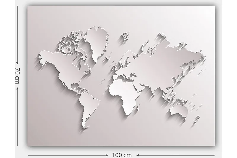 Lærred 70x100 cm - Abstrakt verdenskort i skulpturel stil - Hvid / Lysegrå - Boligtilbehør - Billeder & kunst - Billeder på lærred