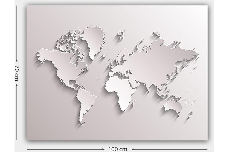 Lærred 70x100 cm - Abstrakt verdenskort i skulpturel stil - Hvid / Lysegrå - Boligtilbehør - Billeder & kunst - Billeder på lærred