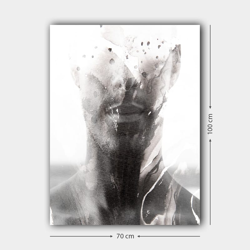 Lærred 70x100 cm - Abstrakt portræt af en mand med slørede og flydende linjer, der skaber en drømmeagtig følelse - Sort / Grå / Hvid - Boligtilbehør - Billeder & kunst - Billeder på lærred