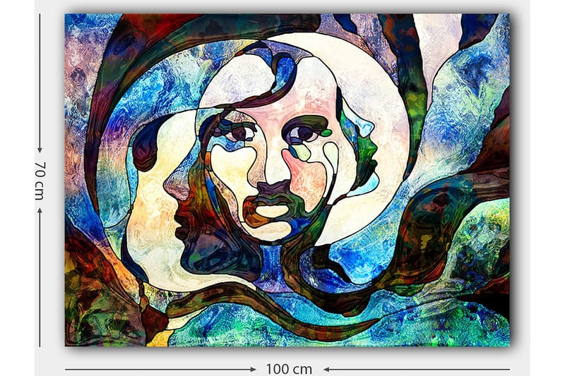 Lærred 70x100 cm - Abstrakt portræt af en kvinde med flydende linjer og farver - Blå / Grøn / Rød - Boligtilbehør - Billeder & kunst - Billeder på lærred