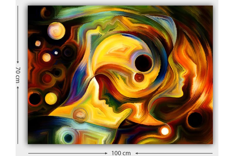 Lærred 70x100 cm - Abstrakt portræt af to ansigter forenet i en farverig komposition - Guld / Rød / Sort - Boligtilbehør - Billeder & kunst - Billeder på lærred