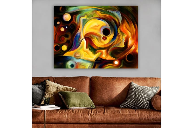 Lærred 70x100 cm - Abstrakt portræt af to ansigter forenet i en farverig komposition - Guld / Rød / Sort - Boligtilbehør - Billeder & kunst - Billeder på lærred