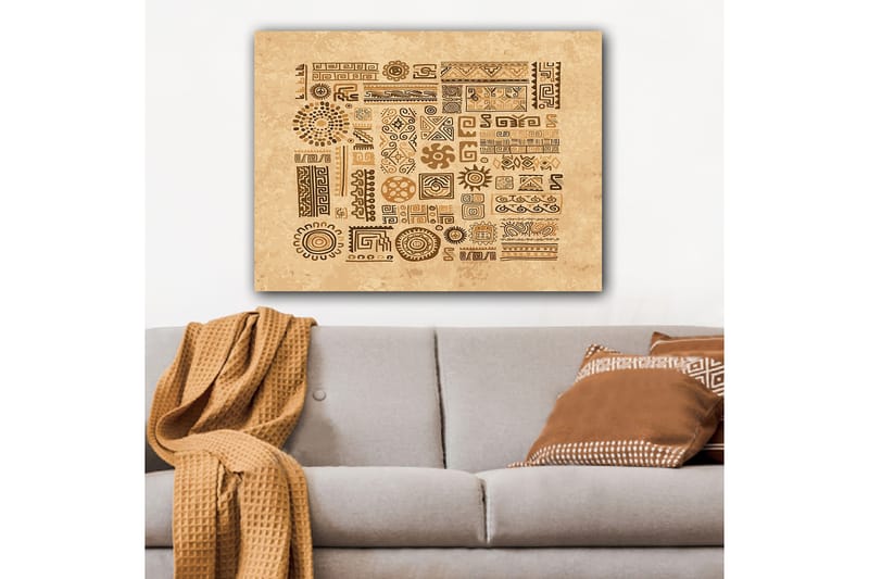 Lærred 70x100 cm - Abstrakte mønstre og symboler i en jordnær stil - Lysebrun / Mørkebrun / Beige - Boligtilbehør - Billeder & kunst - Billeder på lærred