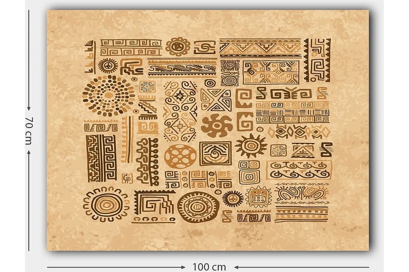 Lærred 70x100 cm - Abstrakte mønstre og symboler i en jordnær stil - Lysebrun / Mørkebrun / Beige - Boligtilbehør - Billeder & kunst - Billeder på lærred