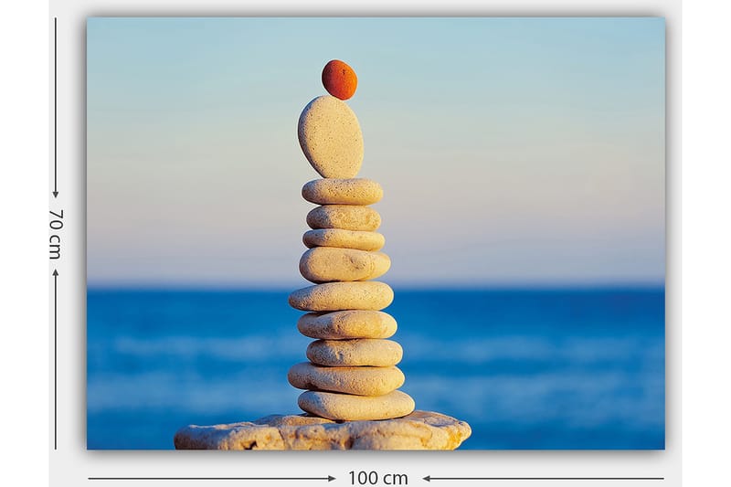 Lærred 70x100 cm - Balanceret stak af sten med en rød sten på toppen - Lysegrå / Beige / Rød - Boligtilbehør - Billeder & kunst - Billeder på lærred