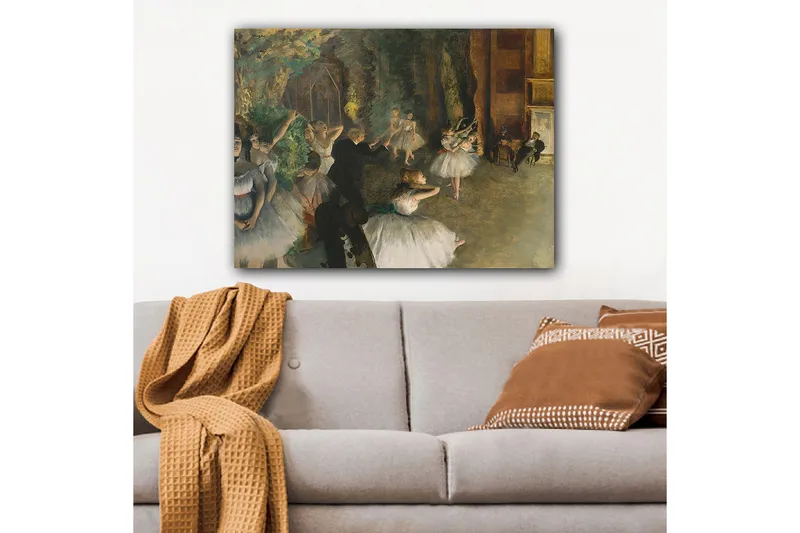 Lærred 70x100 cm - Balletforestilling med dansende ballerinaer i fokus - Hvid / Grøn / Brun - Boligtilbehør - Billeder & kunst - Billeder på lærred