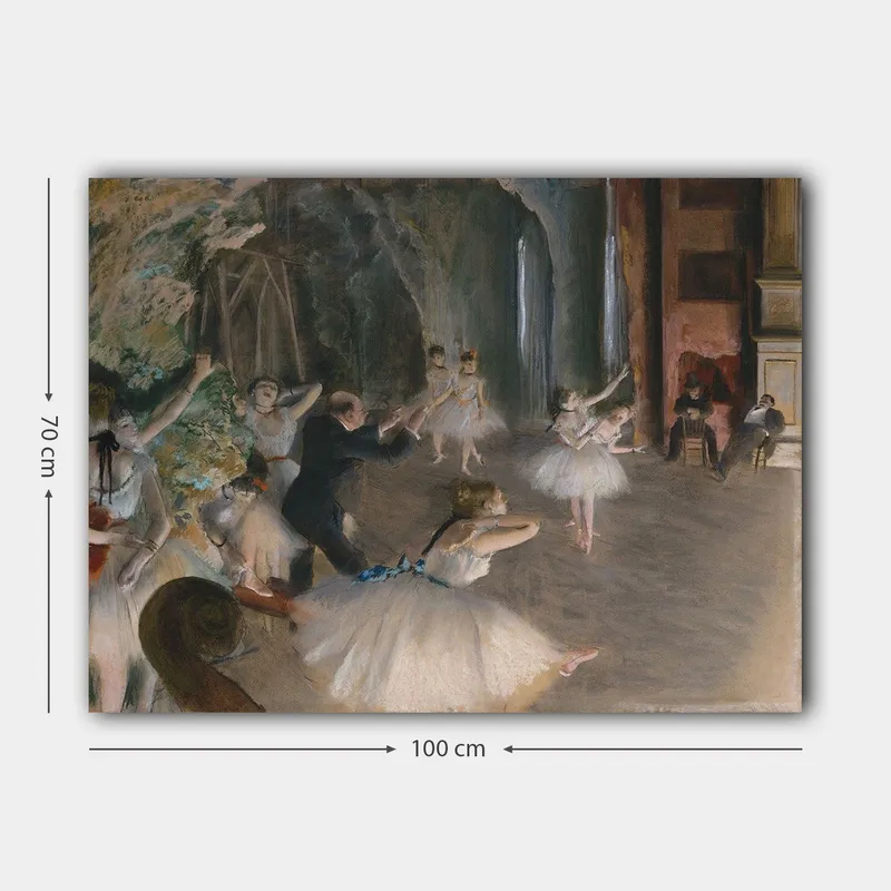 Lærred 70x100 cm - Balletforestilling med dansere i tutuer, der øver sig under vejledning af en koreograf - Lyseblå / Hvid / Beige - Boligtilbehør - Billeder & kunst - Billeder på lærred