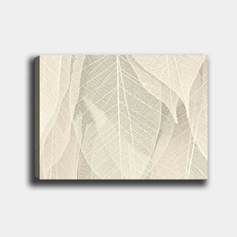 Lærred 70x100 cm - Blød og diskret komposition af gennemskinnelige blade, der skaber en følelse af ro og harmoni, Lys beige / Hvid