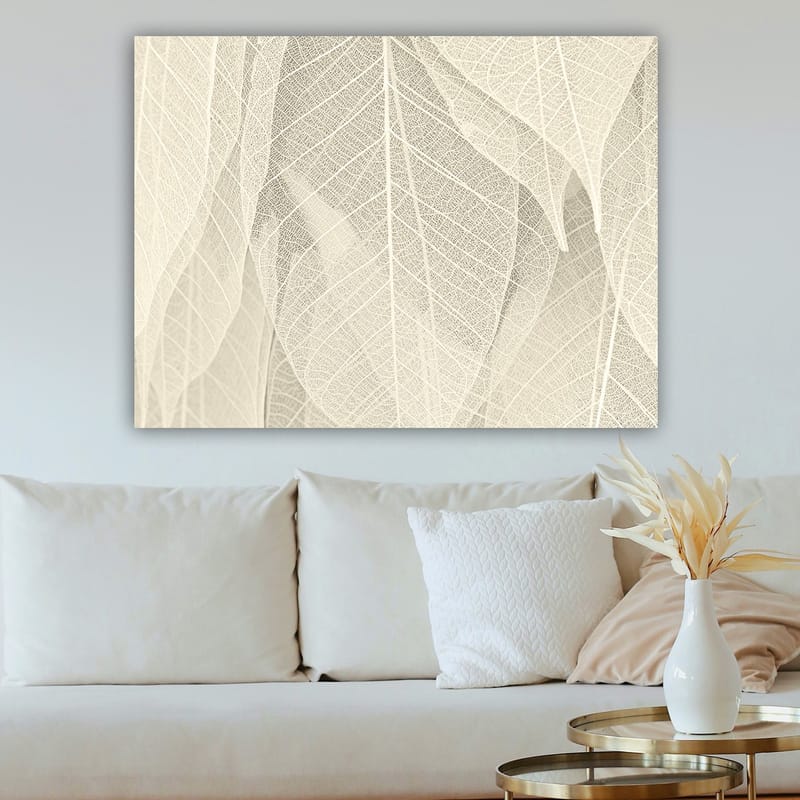 Lærred 70x100 cm - Blød og diskret komposition af gennemskinnelige blade, der skaber en følelse af ro og harmoni - Lys beige / Hvid - Boligtilbehør - Billeder & kunst - Billeder på lærred
