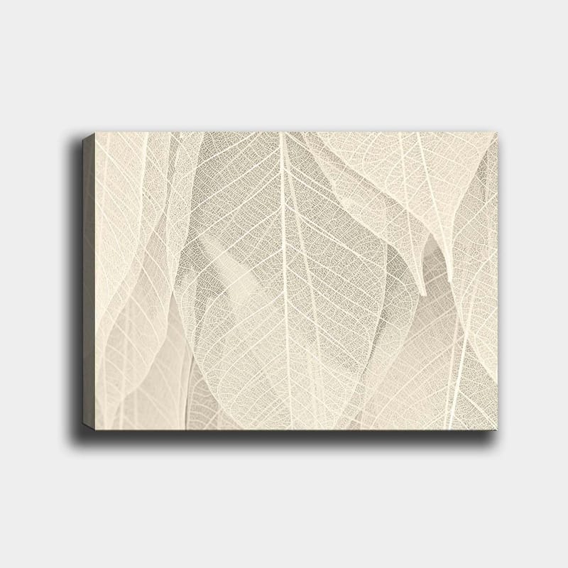 Lærred 70x100 cm - Blød og diskret komposition af gennemskinnelige blade, der skaber en følelse af ro og harmoni, Lys beige / Hvid