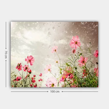 Lærred 70x100 cm - Blomster i forskellige nuancer af lyserød mod en dæmpet baggrund - Lyserød / Grøn - Boligtilbehør - Billeder & kunst - Billeder på lærred
