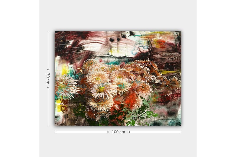 Lærred 70x100 cm - Blomsterbuket i forskellige nuancer af lyserød og orange - Lyserød / Orange / Grøn - Boligtilbehør - Billeder & kunst - Billeder på lærred