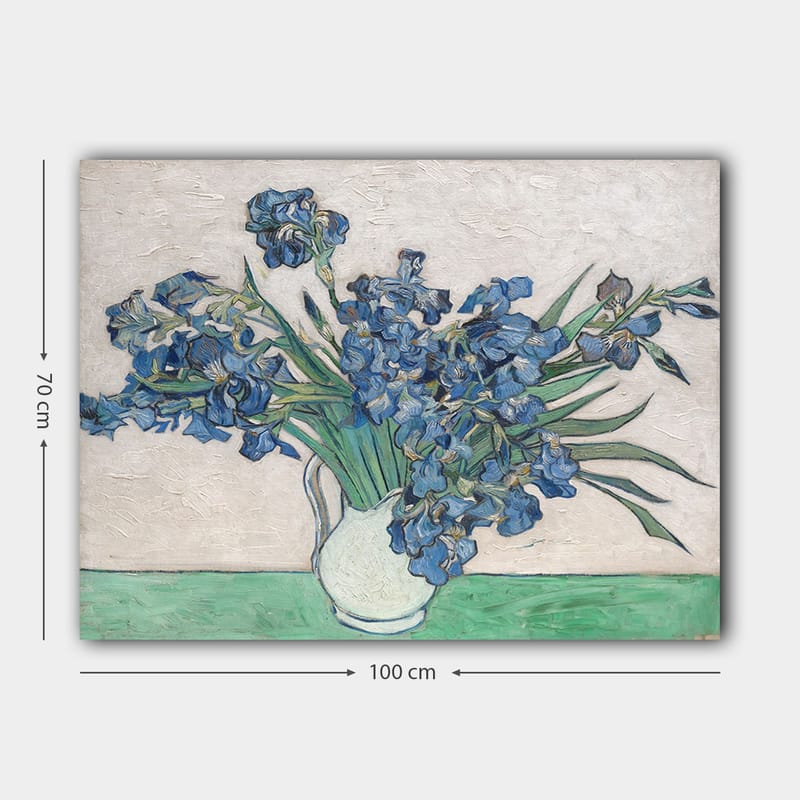 Lærred 70x100 cm - Buket irisblomster i en hvid vase - Blå / Grøn - Boligtilbehør - Billeder & kunst - Billeder på lærred