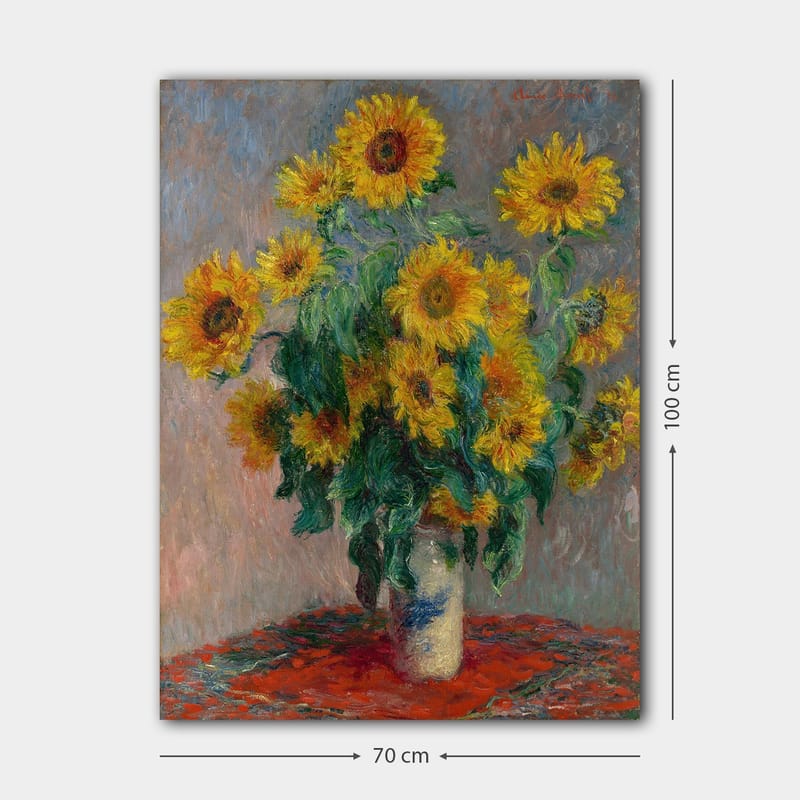 Lærred 70x100 cm - Buket solsikker i vase - Gul / Grøn / Rød - Boligtilbehør - Billeder & kunst - Billeder på lærred