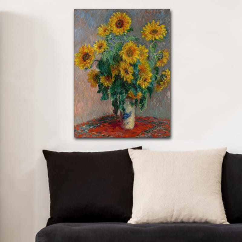 Lærred 70x100 cm - Buket solsikker i vase - Gul / Grøn / Rød - Boligtilbehør - Billeder & kunst - Billeder på lærred