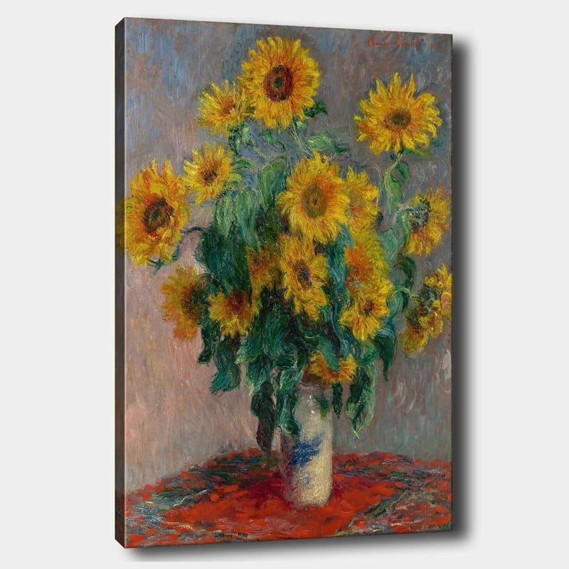 Lærred 70x100 cm - Buket solsikker i vase, Gul / Grøn / Rød