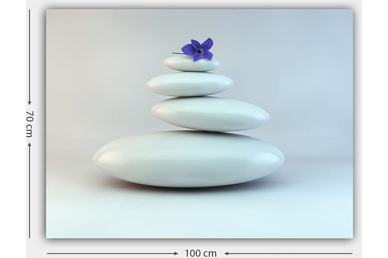 Lærred 70x100 cm - Bunke af hvide sten med en lilla blomst på toppen - Hvid / Lilla - Boligtilbehør - Billeder & kunst - Billeder på lærred