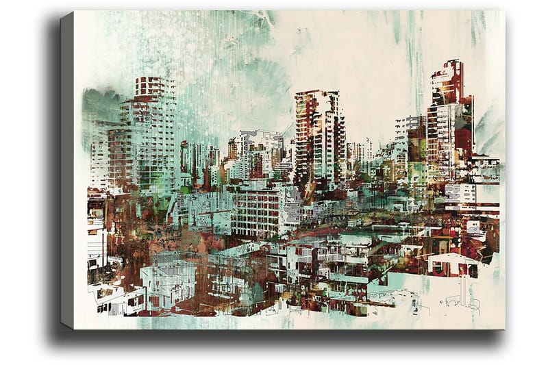 Lærred 70x100 cm - Bybillede med høje bygninger og travle gader - Grøn / Brun / Hvid - Boligtilbehør - Billeder & kunst - Billeder på lærred