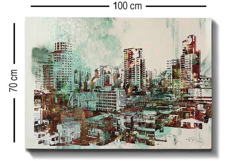 Lærred 70x100 cm - Bybillede med høje bygninger og travle gader - Grøn / Brun / Hvid - Boligtilbehør - Billeder & kunst - Billeder på lærred