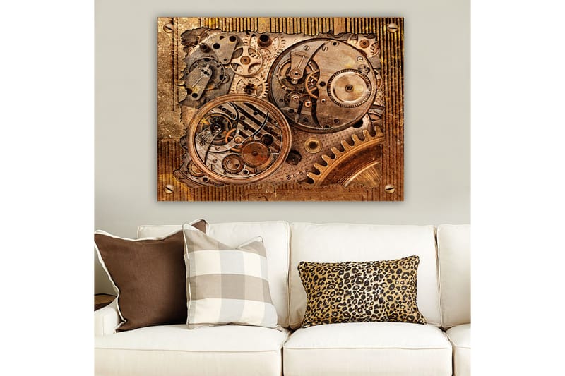 Lærred 70x100 cm - Detaljeret komposition af urværk med gear og mekaniske dele - Bronze / Kobber / Guld - Boligtilbehør - Billeder & kunst - Billeder på lærred
