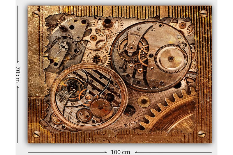 Lærred 70x100 cm - Detaljeret komposition af urværk med gear og mekaniske dele - Bronze / Kobber / Guld - Boligtilbehør - Billeder & kunst - Billeder på lærred