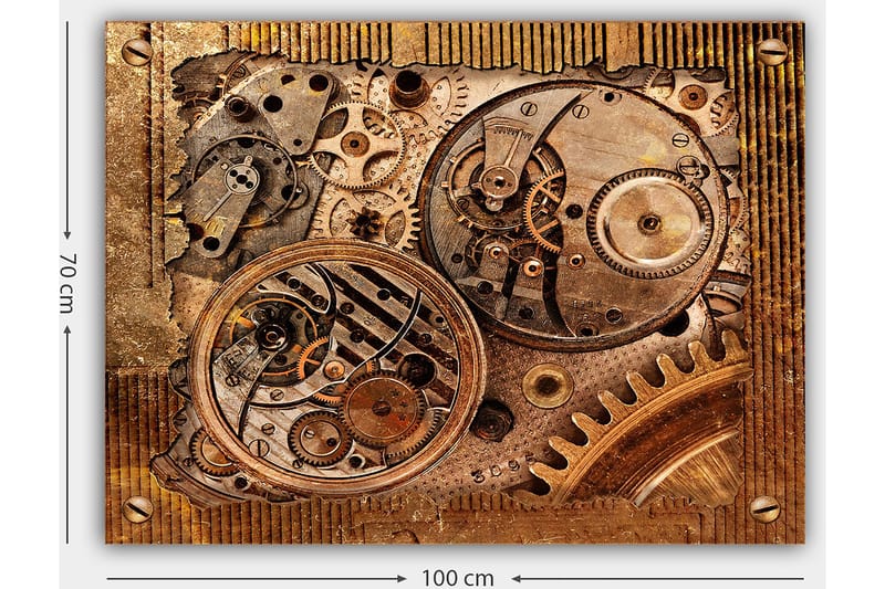 Lærred 70x100 cm - Detaljeret komposition af urværk med gear og mekaniske dele - Bronze / Kobber / Guld - Boligtilbehør - Billeder & kunst - Billeder på lærred