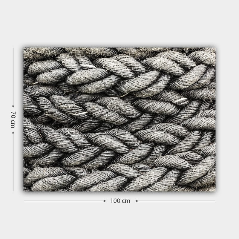 Lærred 70x100 cm - Detaljeret nærbillede af flettet reb med en tekstur, der fremhæver dets struktur og materialitet - Grå / Sort - Boligtilbehør - Billeder & kunst - Billeder på lærred