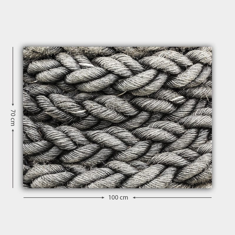 Lærred 70x100 cm - Detaljeret nærbillede af flettet reb med en tekstur, der fremhæver dets struktur og materialitet - Grå / Sort - Boligtilbehør - Billeder & kunst - Billeder på lærred