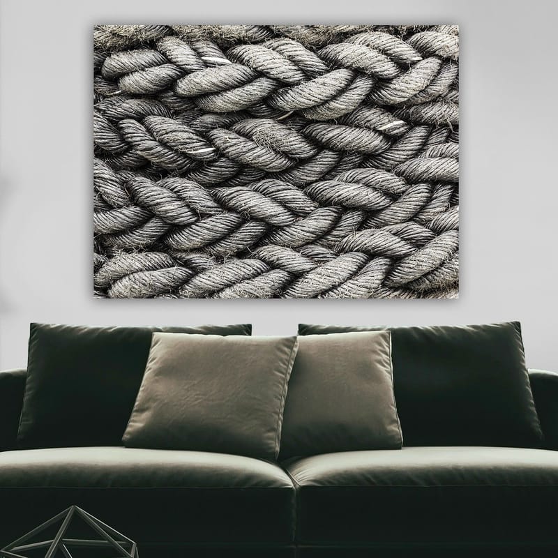 Lærred 70x100 cm - Detaljeret nærbillede af flettet reb med en tekstur, der fremhæver dets struktur og materialitet - Grå / Sort - Boligtilbehør - Billeder & kunst - Billeder på lærred