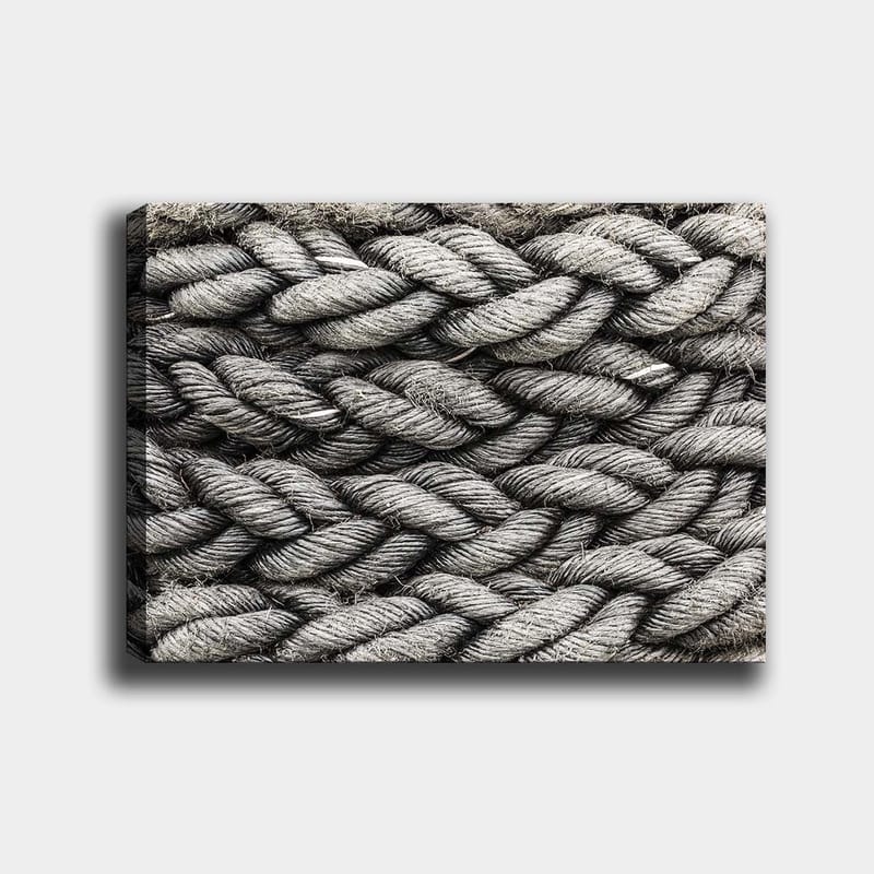 Lærred 70x100 cm - Detaljeret nærbillede af flettet reb med en tekstur, der fremhæver dets struktur og materialitet, Grå / Sort
