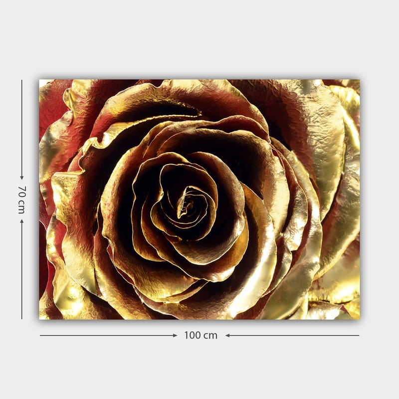 Lærred 70x100 cm - Detaljeret og funklende rose i guldtoner - Guld / Rød / Brun - Boligtilbehør - Billeder & kunst - Billeder på lærred