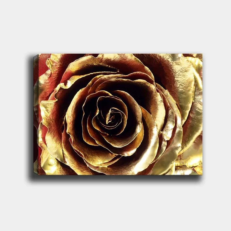 Lærred 70x100 cm - Detaljeret og funklende rose i guldtoner - Guld / Rød / Brun - Boligtilbehør - Billeder & kunst - Billeder på lærred