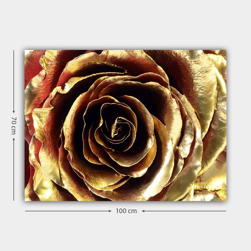 Lærred 70x100 cm - Detaljeret og funklende rose i guldtoner - Guld / Rød / Brun - Boligtilbehør - Billeder & kunst - Billeder på lærred