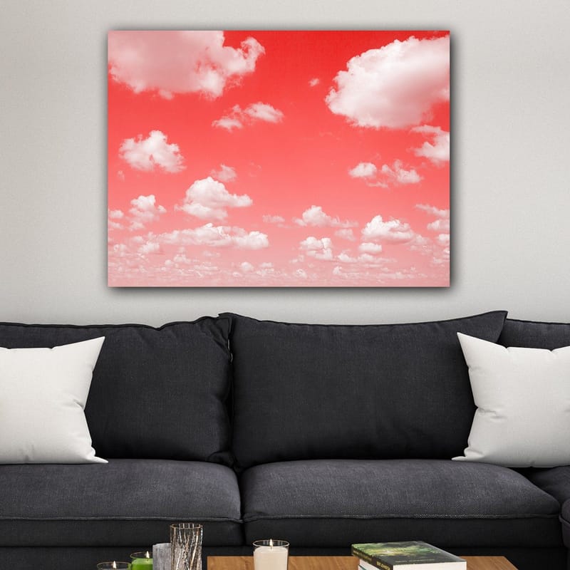 Lærred 70x100 cm - Dramatisk himmel med hvide skyer mod en rødlig baggrund - Rød / Hvid - Boligtilbehør - Billeder & kunst - Billeder på lærred