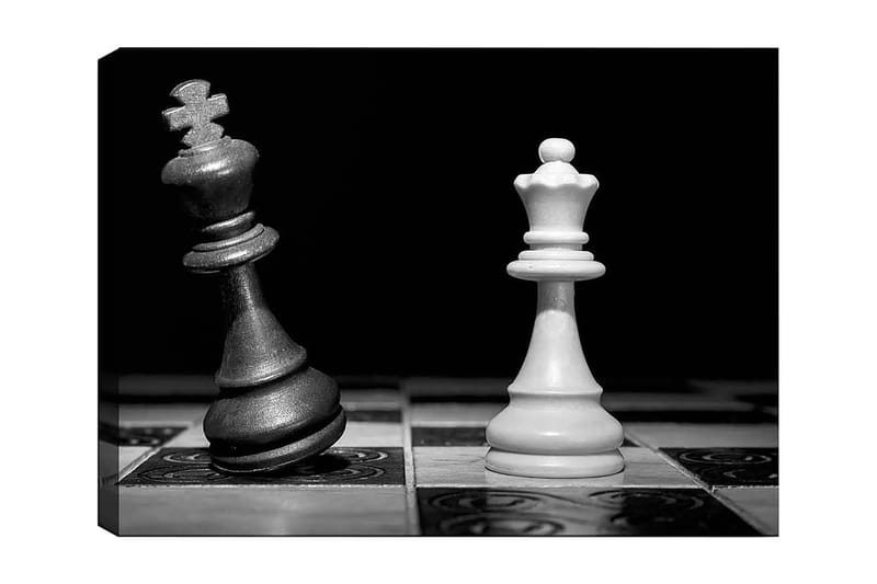 Lærred 70x100 cm - Dramatisk skildring af to skakkonger, en sort og en hvid, i en intens konfrontation, Sort / Hvid