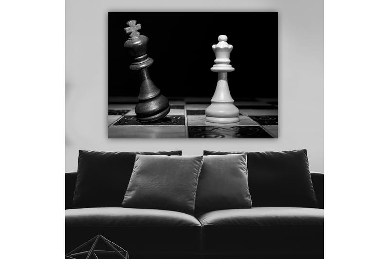 Lærred 70x100 cm - Dramatisk skildring af to skakkonger, en sort og en hvid, i en intens konfrontation - Sort / Hvid - Boligtilbehør - Billeder & kunst - Billeder på lærred